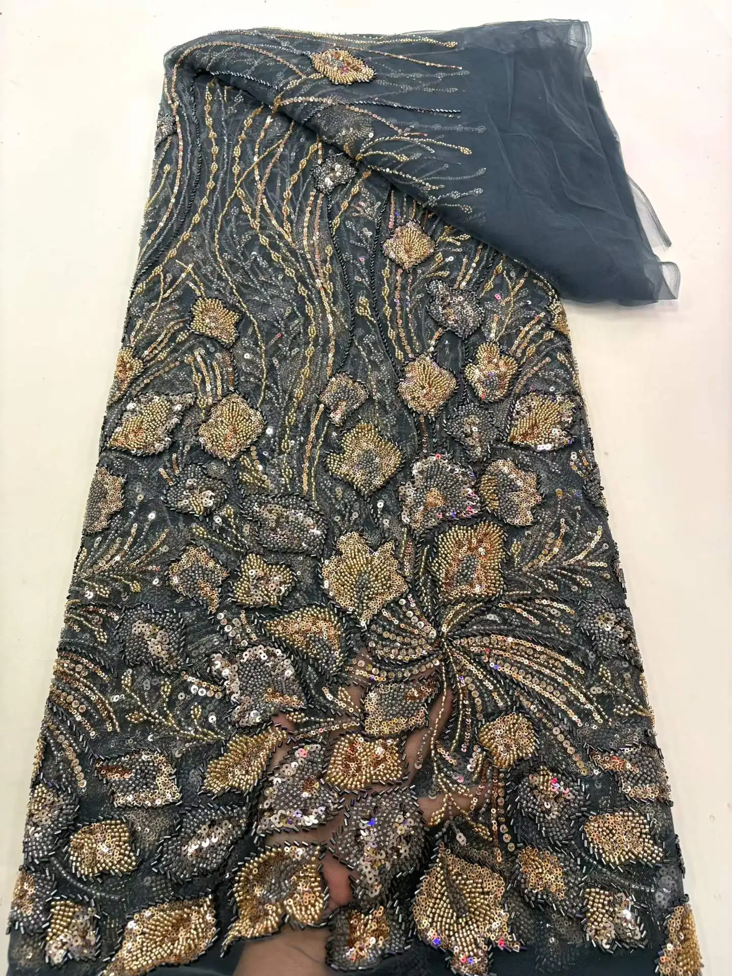 

African Tulle Bead Fabric for Wedding Dresses, 2026 Nigerian Beads, Sequins Lace Fabric, French Fashion, Hot Sale, 2026