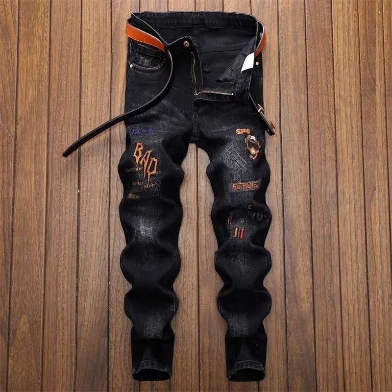 2024 Spring and Autumn New Fashion Trend Retro Ripped Small Foot Pants Men\'s Casual Slim Breathable Elastic High-Quality Jeans