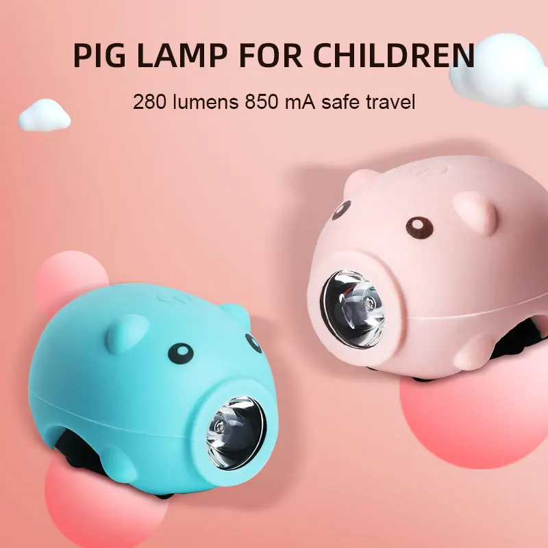 

Charging Children's Skateboard Balance Bicycle Light with Horn Riding AccessoriesCute Pig Front Light for Bicycle Bicycle Light