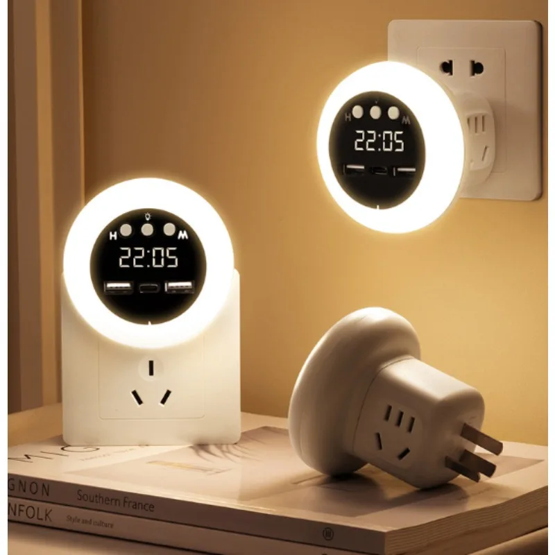 Luxury-Like LED Multi-functional Wall Socket with Adjustable Clock for Bedside of Bedroom, High-Class Socket