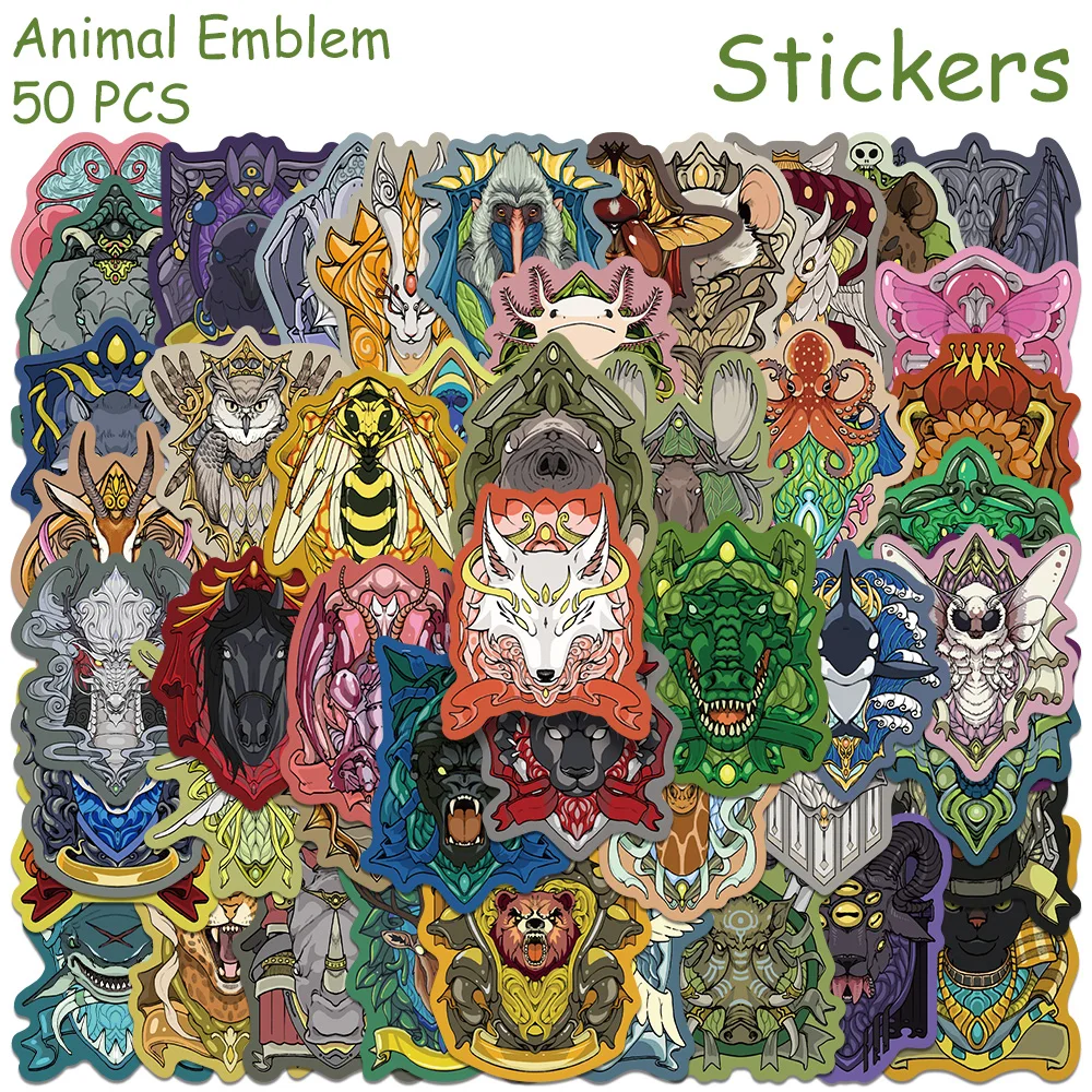 

50pcs Cool Animal Emblem Stickers Decals For Phone Scrapbook Suitcase Refrigerator DIY Aesthetic Stickers Kids Creative Gifts