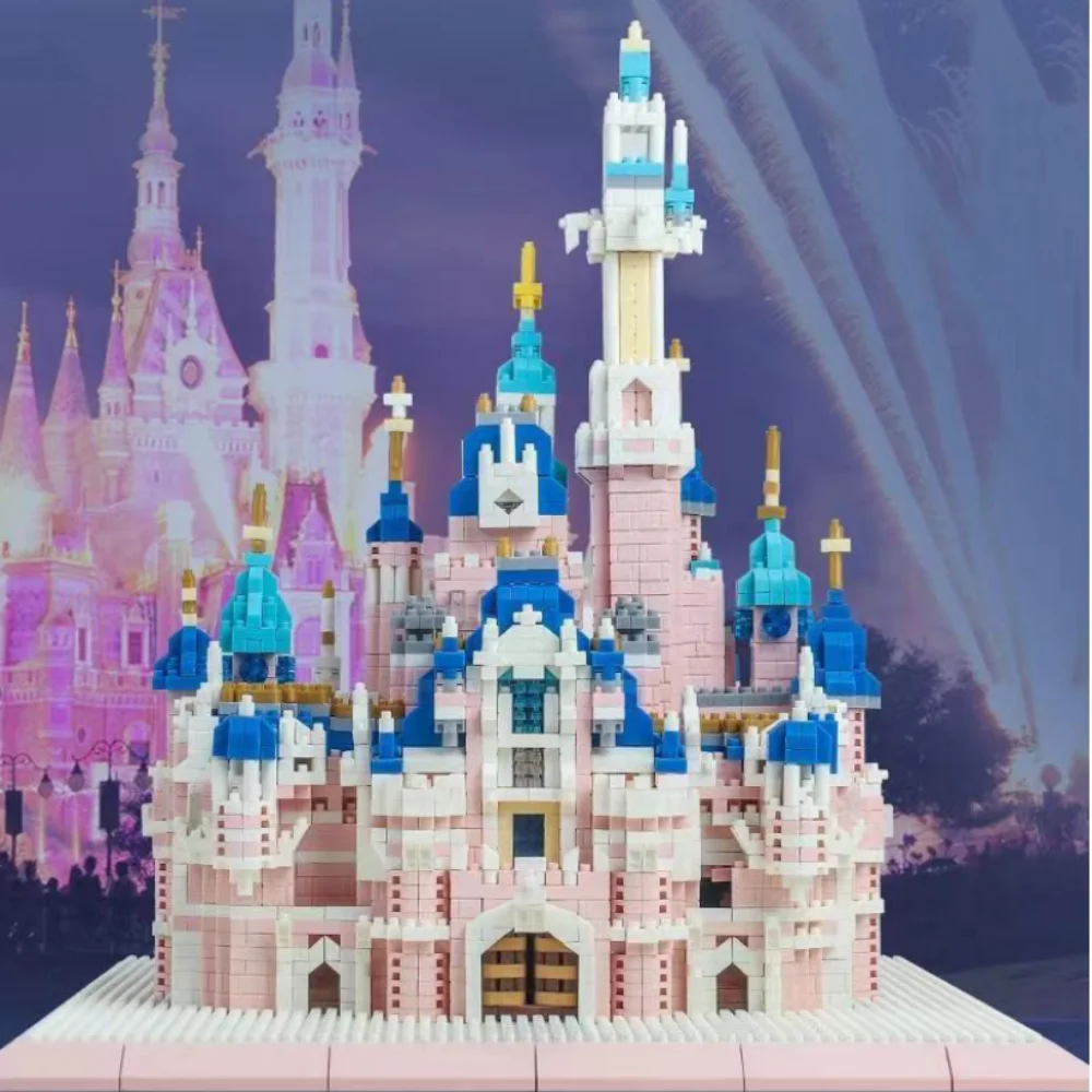 3D Model DIY Diamond Building Block Brick Fantasy Fairy Tales Pink Princess Castle Creative Assembly Toy for Children