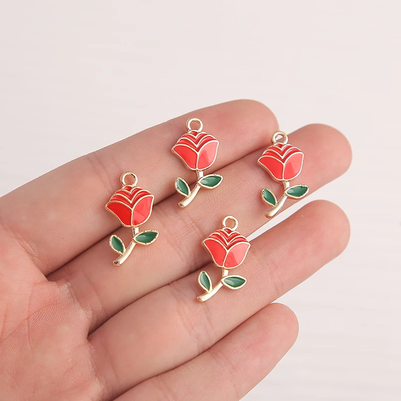 10pcs/lot Colorful Enamel Flower Charms for Jewelry Making Alloy Plant Tree Sunflower Charms Pendants for DIY Necklaces Earrings