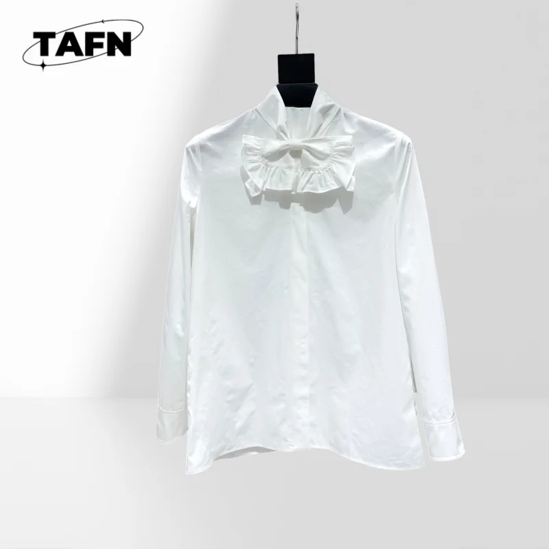 المرأة قميص أبيض كلاسيكي زر بلوزة المرأة الطبقات قميص الشيفون كم طويل بلوزة طويلة الأكمام مريحة FitAH0163