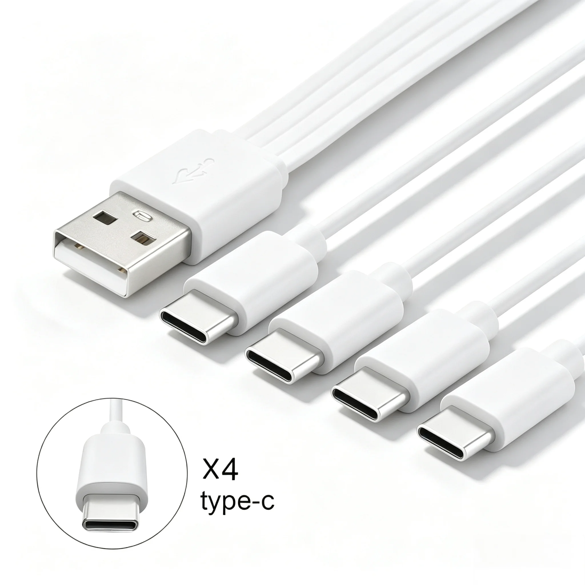 3PCS White Four-in-One Data Cable USB to Type-C Charging Cable Multi-Port universal Charging Cable Applicable to Type-C Equipmen