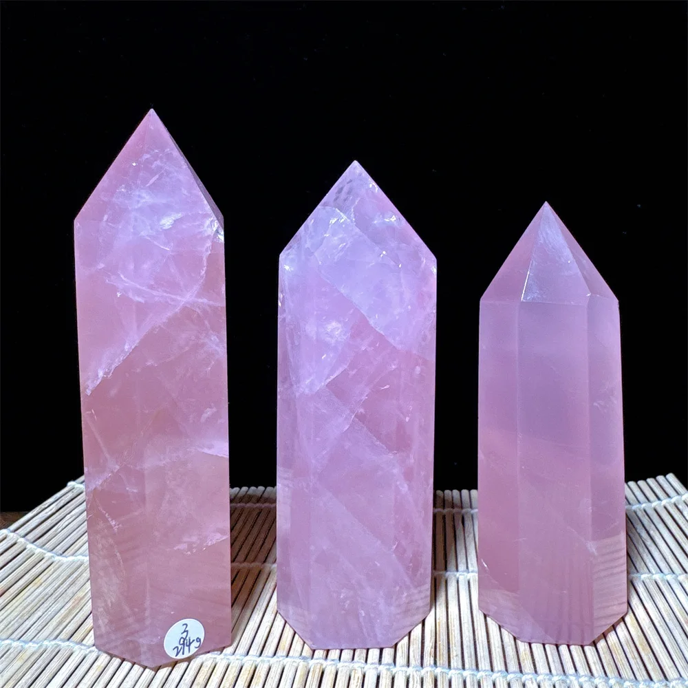 Natural Rose Quartz Towers High Quality Crystal Point Pink Crystal Column Polished Hexagonal Obelisk  Crafts Ornament