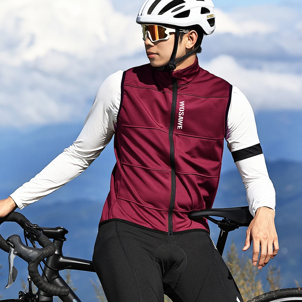 WOSAWE Winter Cycling Vest Warm Up Ciclismo Sleeveless Bike Bicycle Jacket MTB Coat Windproof Cycling Clothing Gilet no pockets