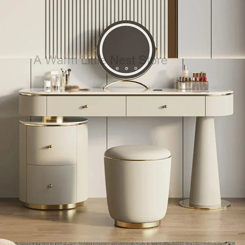 Light Mirror Vanity Table Drawers Storage Aesthetic Makeup Dressing Table Room Nordic Coiffeuse De Chambre Bedroom Furniture