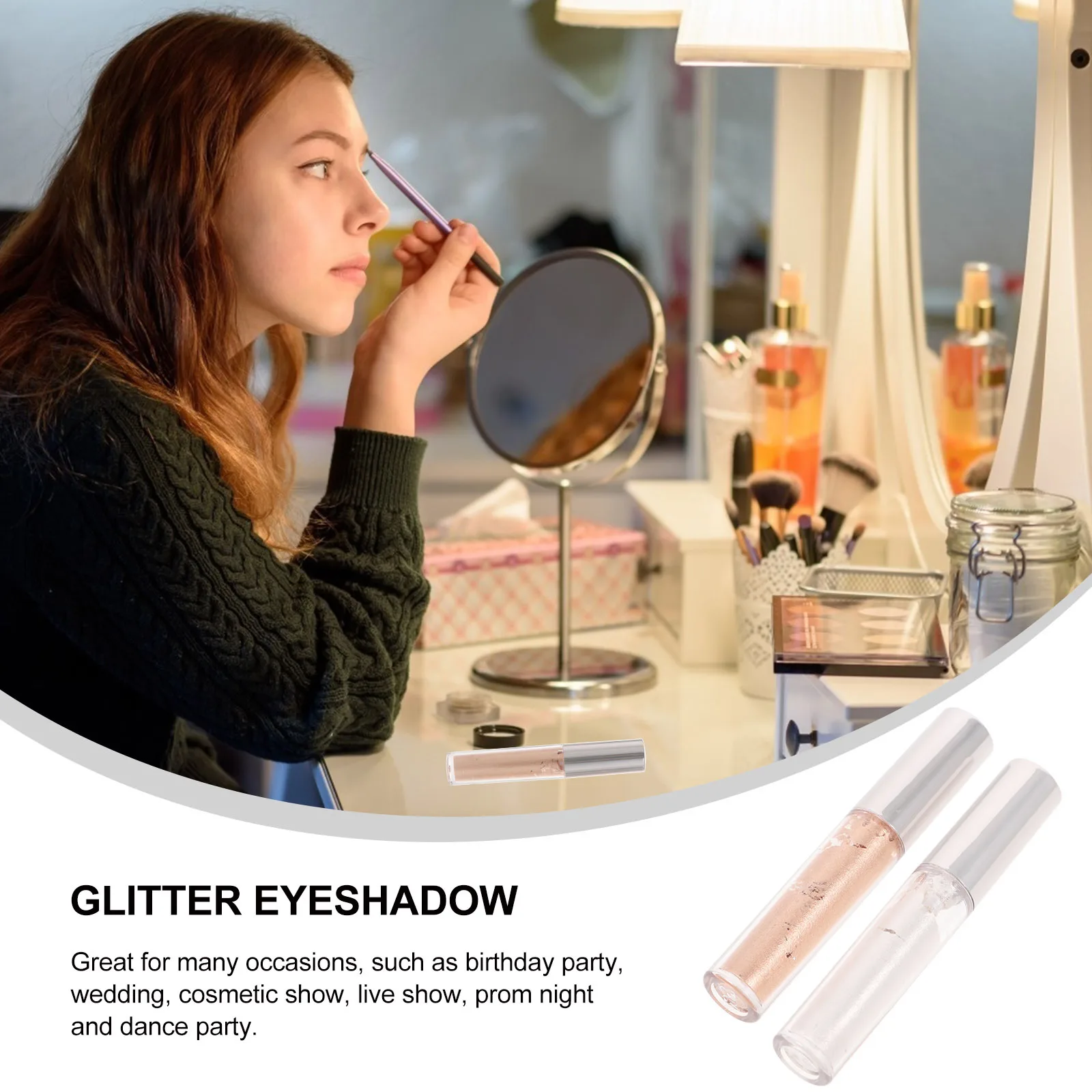 2Pcs Sparkly Eyeshadow Liquid Smooth Texture Highly Pigmented Glitter Eye Makeup Supplies for Birthday Wedding Evening Party