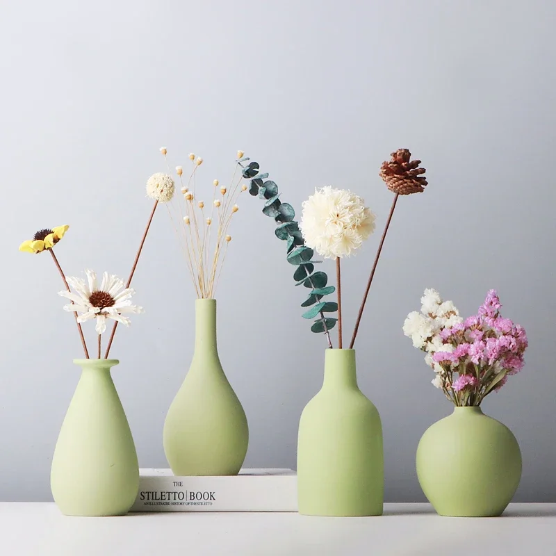 

Ceramic Vase Nordic Dried Flower Pot For Living Room Decoration Green Desktop Vase New Year Decor Vases ваза decoración hogar