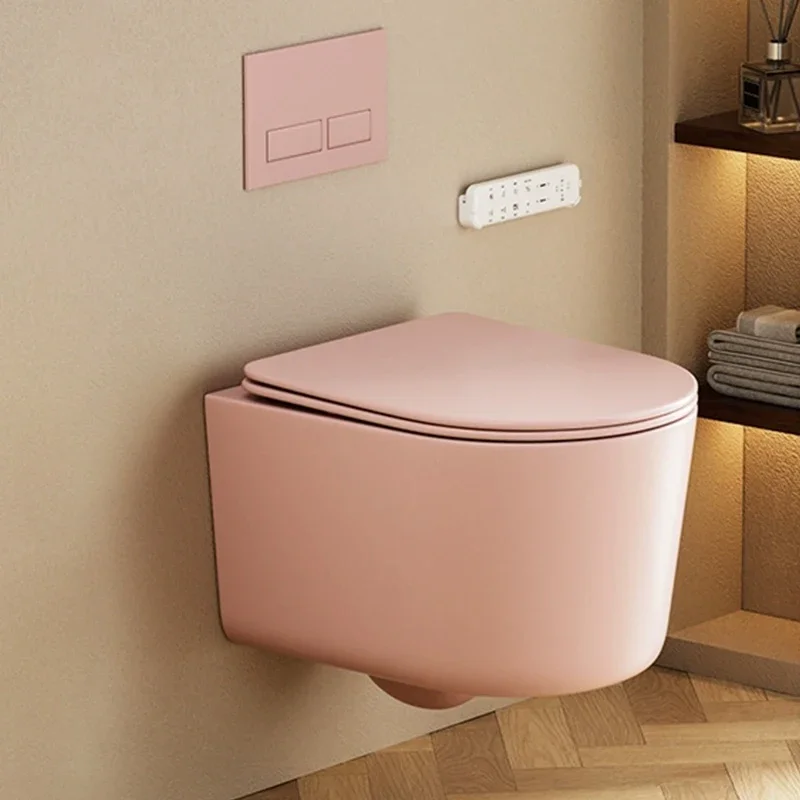 Wall-mounted ceramic floating modern toilet pink color bowl bidet