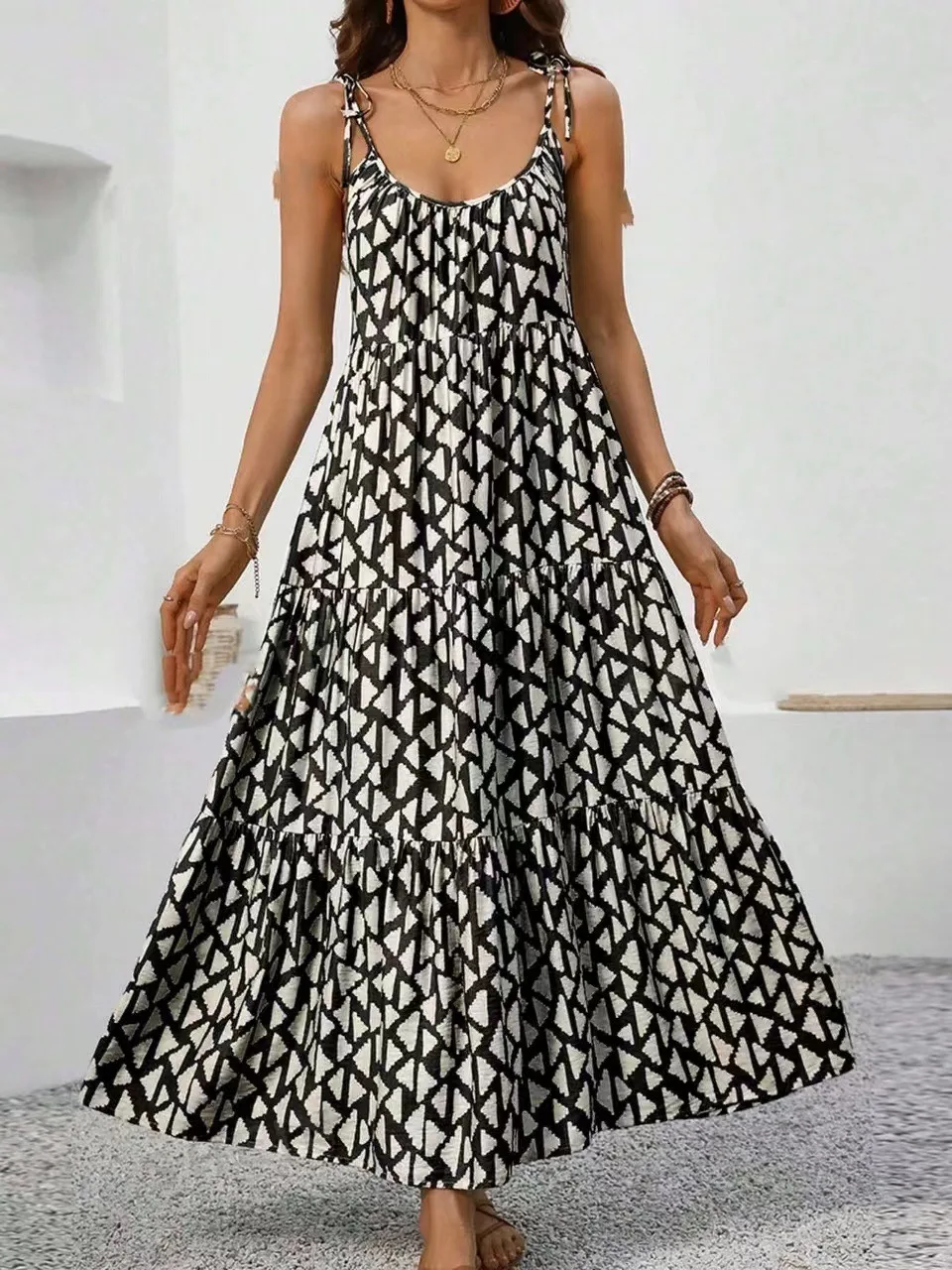 

2025 New European And American Style Women's Triangle Printed Sling Dress Cake Skirt Long Skirt