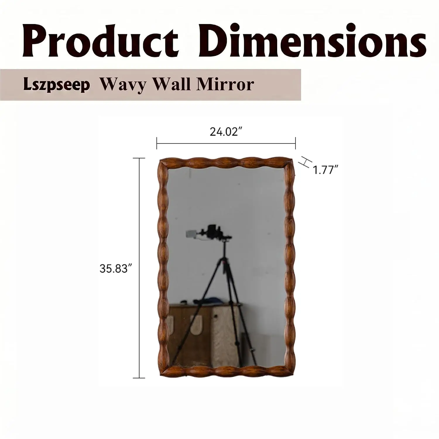 Wooden Framed Wall Mirror, Solid Wood Wavy Decorative Mirror for Living Room, Entryway, Bathroom, Farmhouse Decor, Customized