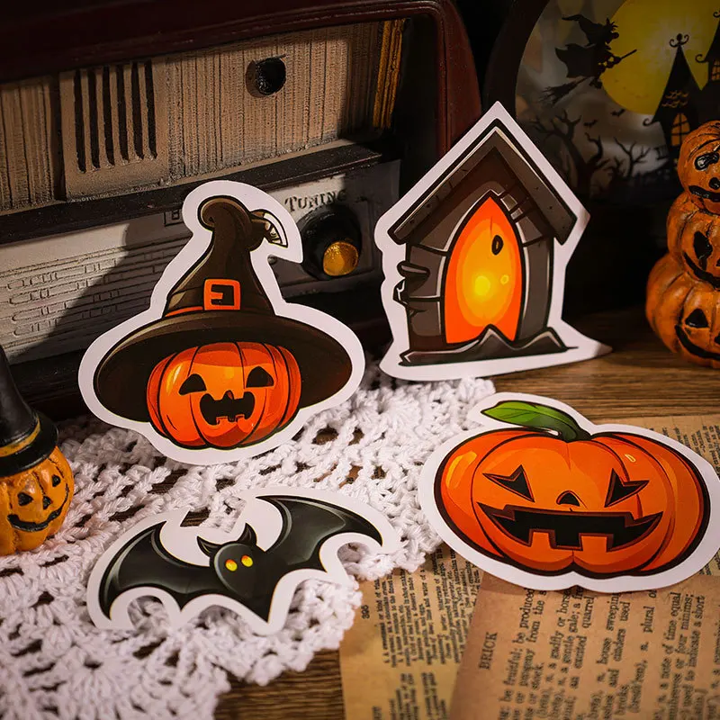 50pcs Halloween Sticker Pack Creative Children\'s Handbook Sticker Hand Tent DIY Decorative Gift Expression Material Stickers