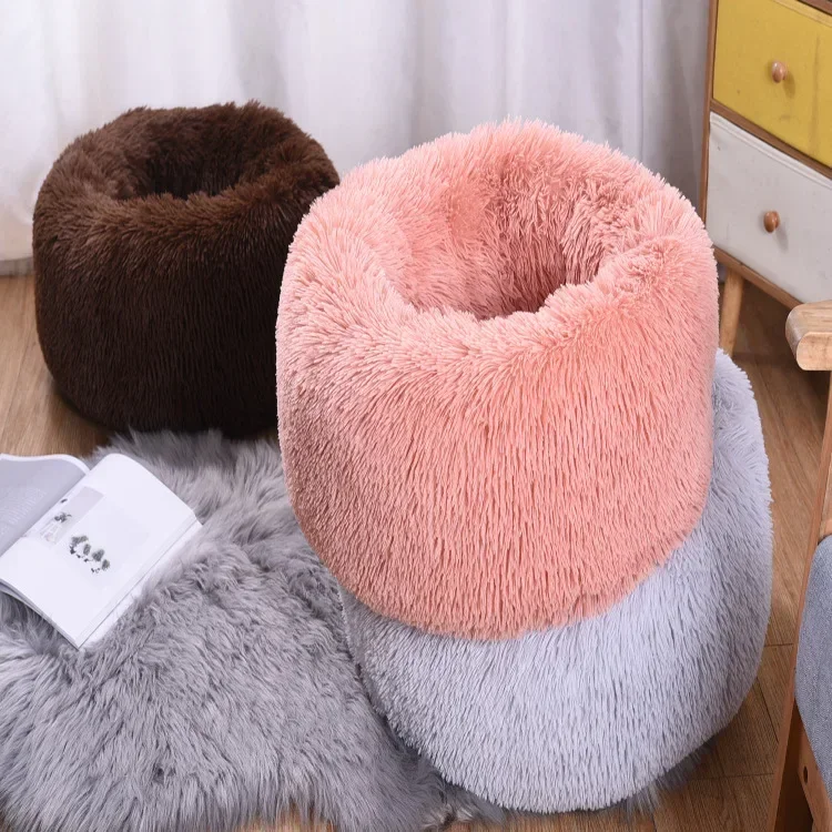 

Cat Nest Round Pet Nest Long Plush Dog Bed Dog Nest Winter Warm Cushion