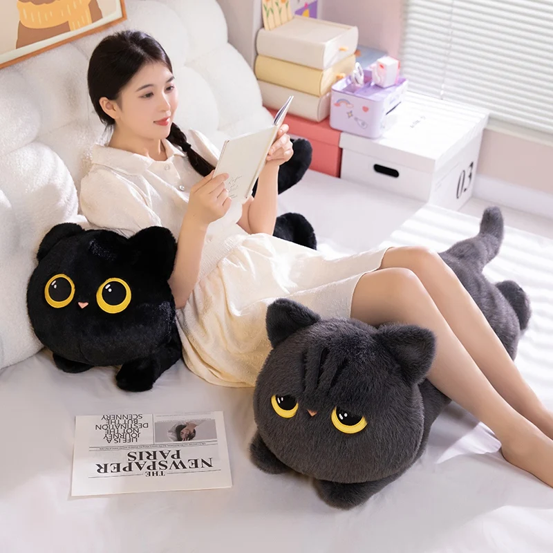 Stuffed Soft Lying Cat Cute Cat Plush Pillow Cushion Lovely Black Cat Sleeping Pillow Christmas Gifts