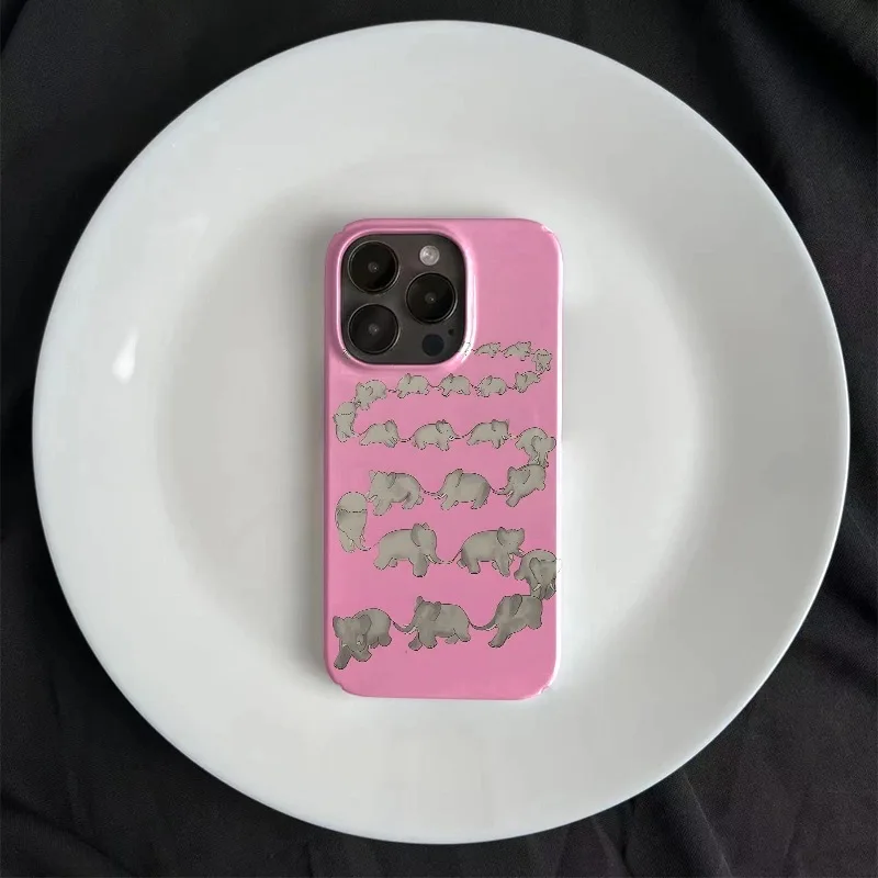 INS Pink Elephant Cartoon for IPHONE 15PRO MAX 14 13 PRO 13 PRO MAX 15 15PLUS 15PRO 11Pro XR XS Acrylic Hard Mobile Phone Cases