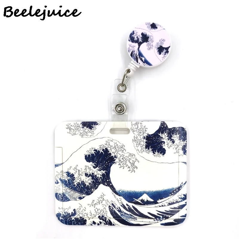 Imagem -06 - Hokusai-ondas Arte Pintura id Retrátil Badge Holder Clipes id Nome do Cartão Keychain Decorações de Trabalho Enfermeira Kanagawa Clips