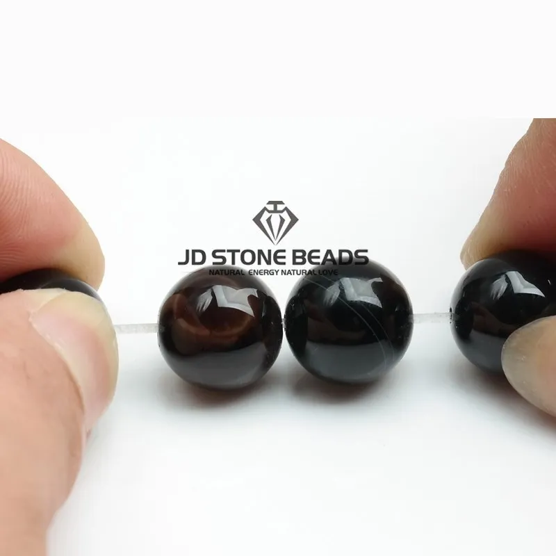 Smooth Black Agates Natural Stone Beads For Jewelry Making Round Onyx 4 6 8 10 12 14 16mm Diy Bracelet Necklace Accessory 15\