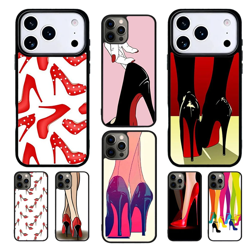 red high heel shoes Cute Pattern Phone Case For iPhone 17 16 15 14 13 12 11 Pro Max Plus 16E 17 Air SOFT Cover