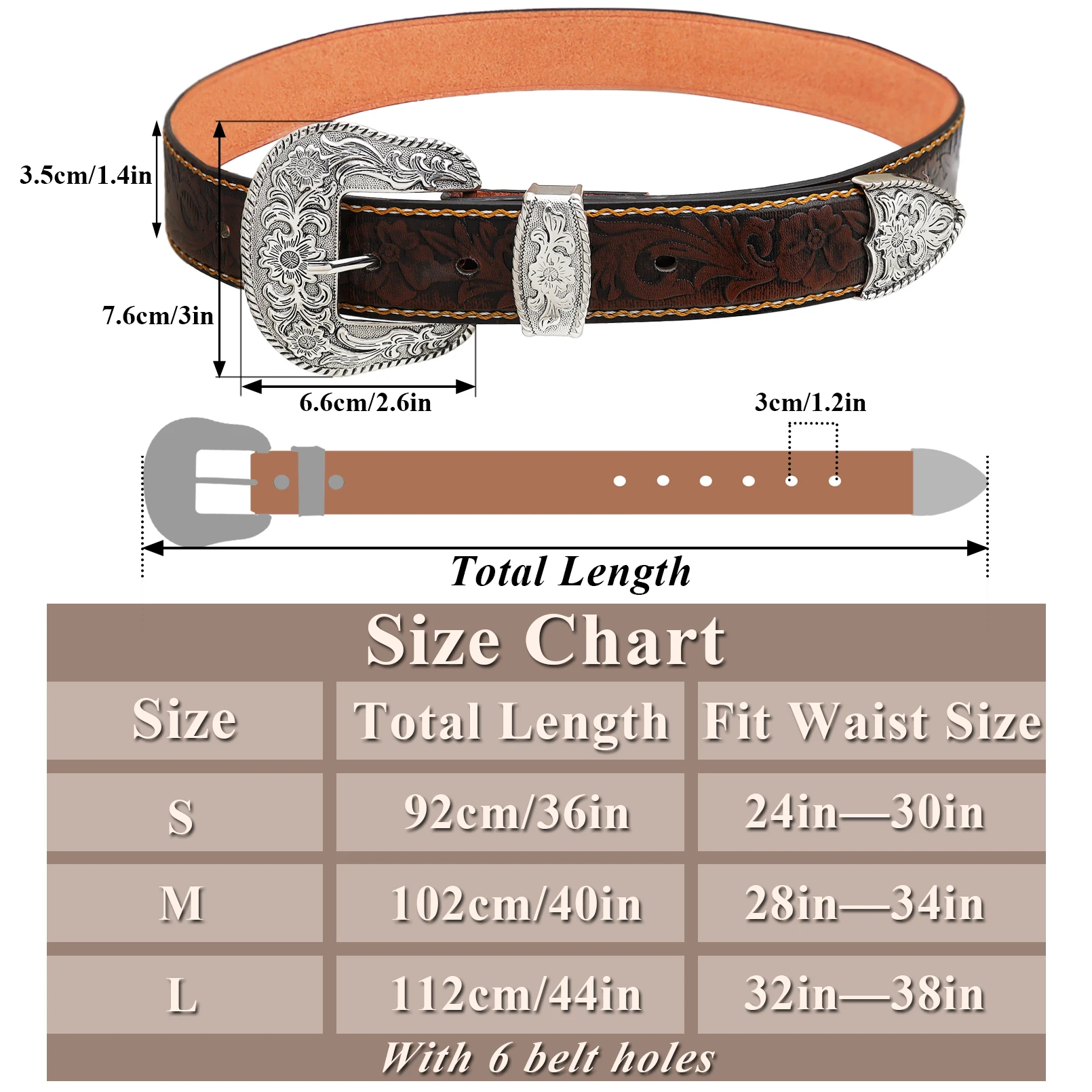 RechicGu Western Cowboy PU Leather Belt Men Waist Strap Decoration Floral Engraved for Jeans Fashion Women Girdle