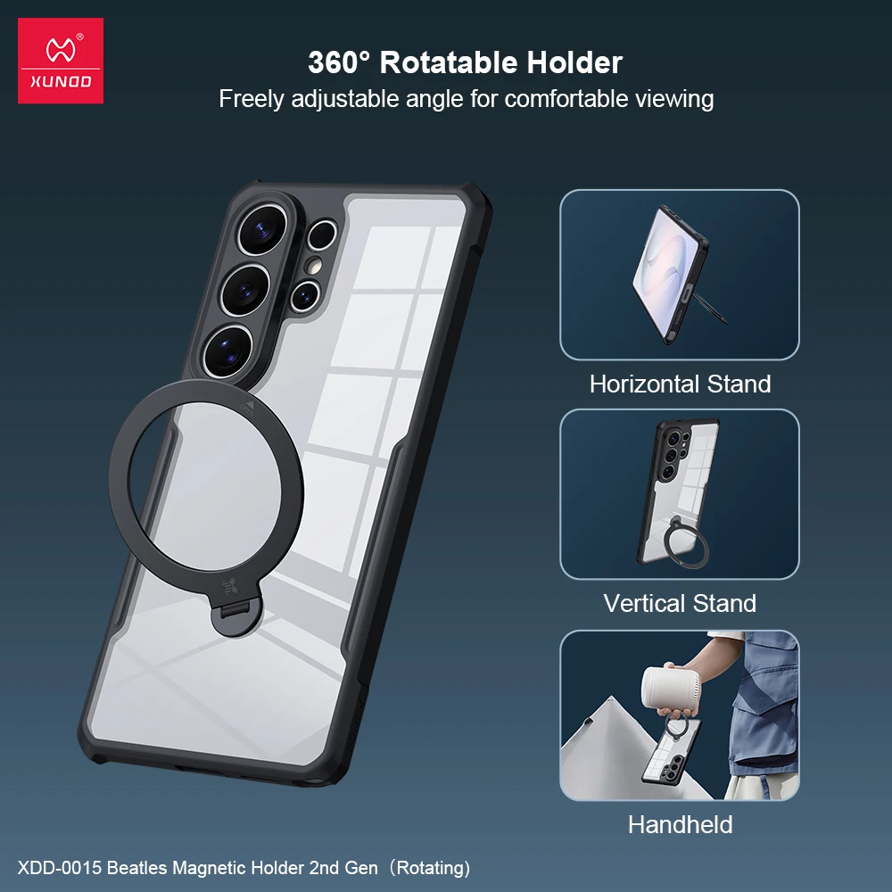 XUNDD Magnetische Hülle für Samsung Galaxy S24 25 Ultra S26 Ultra S26 Plus Airbag Anti-Sturz Rückseite Transparent 360 ° Drehbarer Ständer mit Hülle – Detail 3