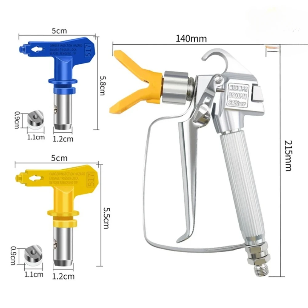 Airless Spray Gun High Pressure with 517 Tips and Nozzle Guard，Airless Paint Spray Gun Filter for Wagner Titan Pump Sprayer