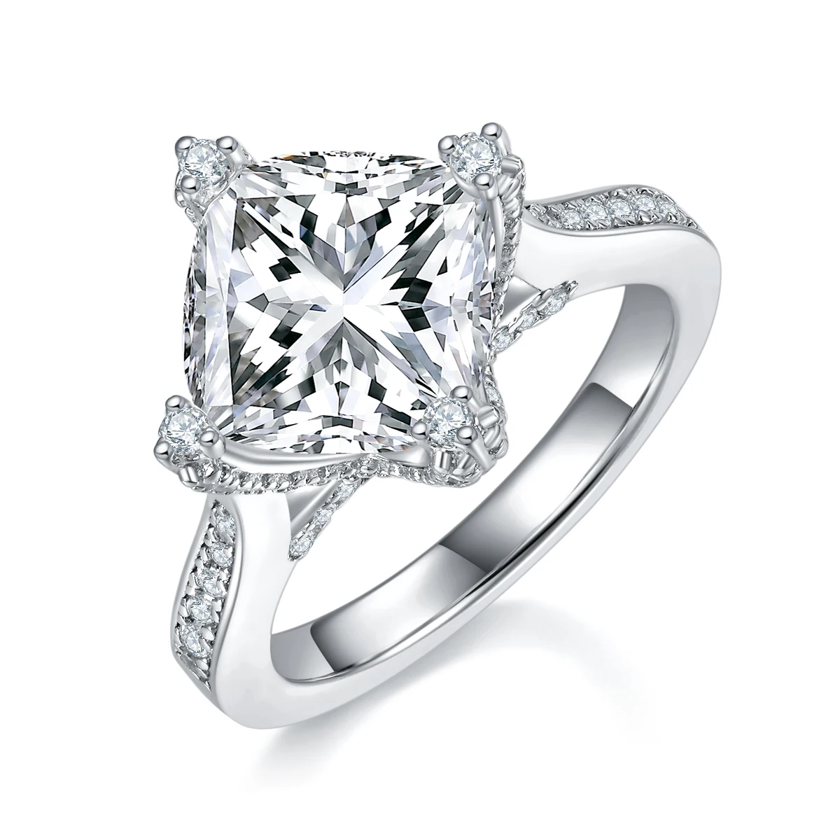 S925 الفضة مطلي 18K الذهب الأبيض وسادة على شكل مويسانيتي الماس المرأة خاتم الحجر الرئيسي 4.0ct/9.0 مللي متر للنساء الزفاف #3