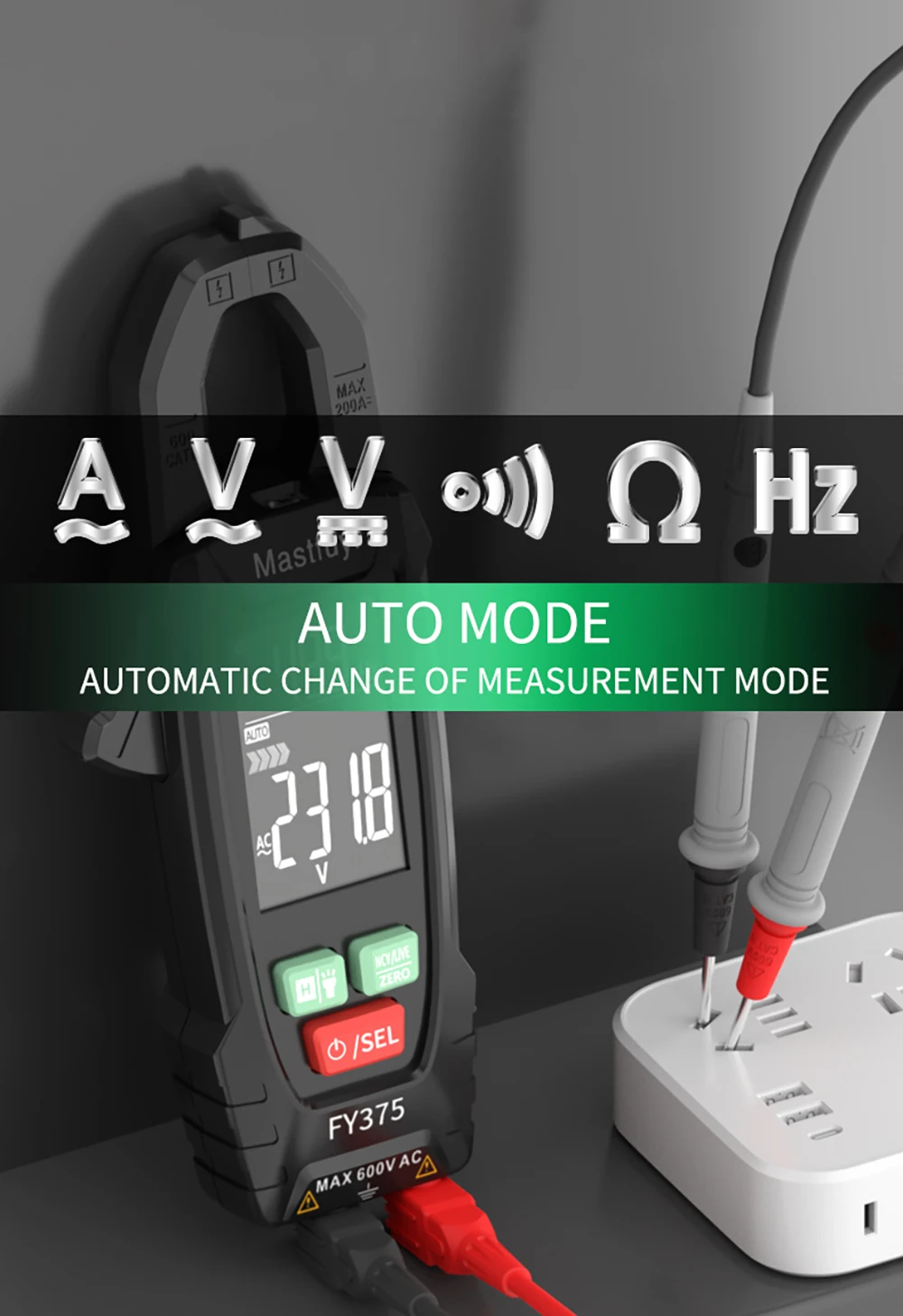 MASTFUYI Digitale Tangmultimeter - Elektricien Gereedschap, AC/DC Meting 9999 Tellingen, Echte RMS, Ohm en Capaciteit