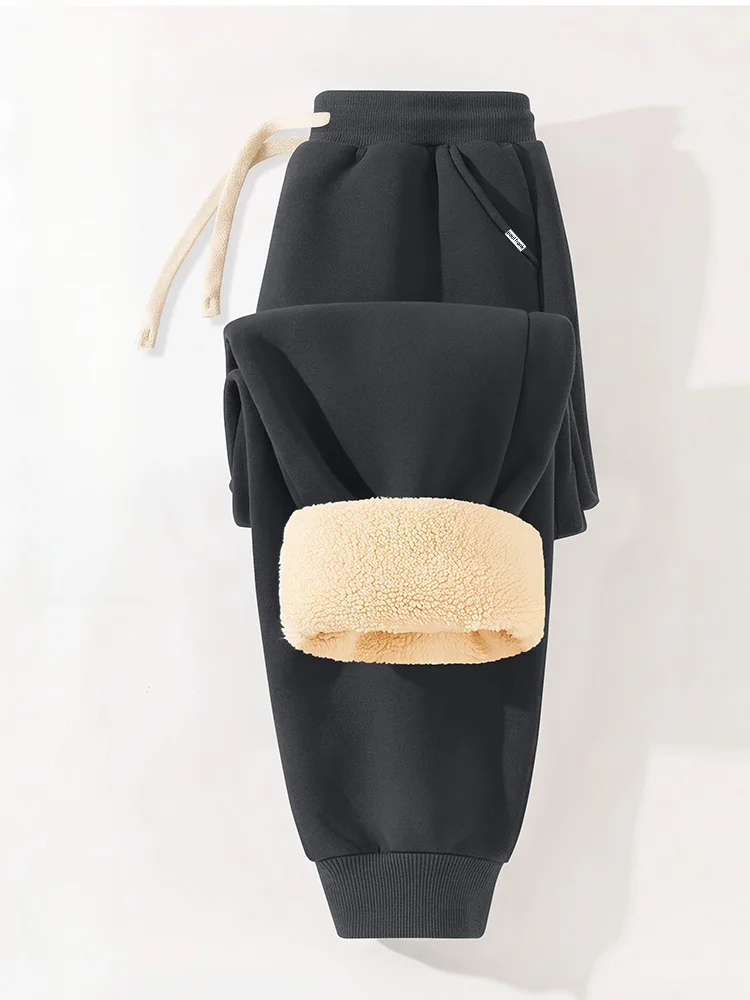 

Men's Winter Thickened Fleece Lined Casual Cotton Pants Warm Lamb Velvet Sweatpants Loose Fit mid Waist Long Trousers