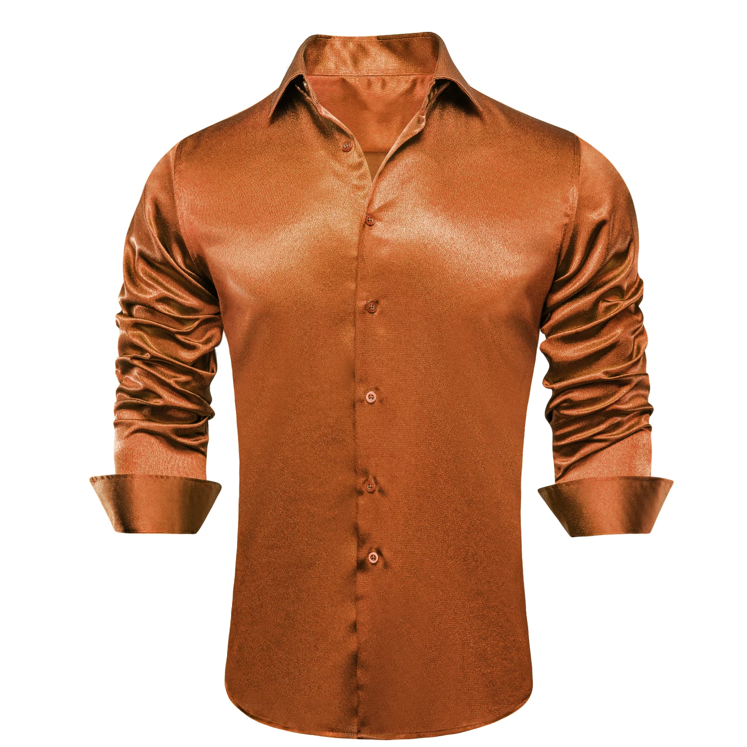 Novelty Orange Mens Silk Shirts Solid Long Sleeve High Quality Turndown Collar Slim Fit Shirt For Men Wedding Business Formal