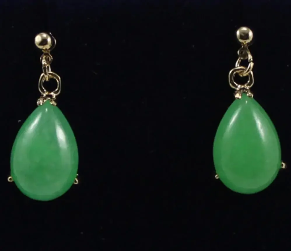 

Women's fashion style gold plated green jade water drop earrings