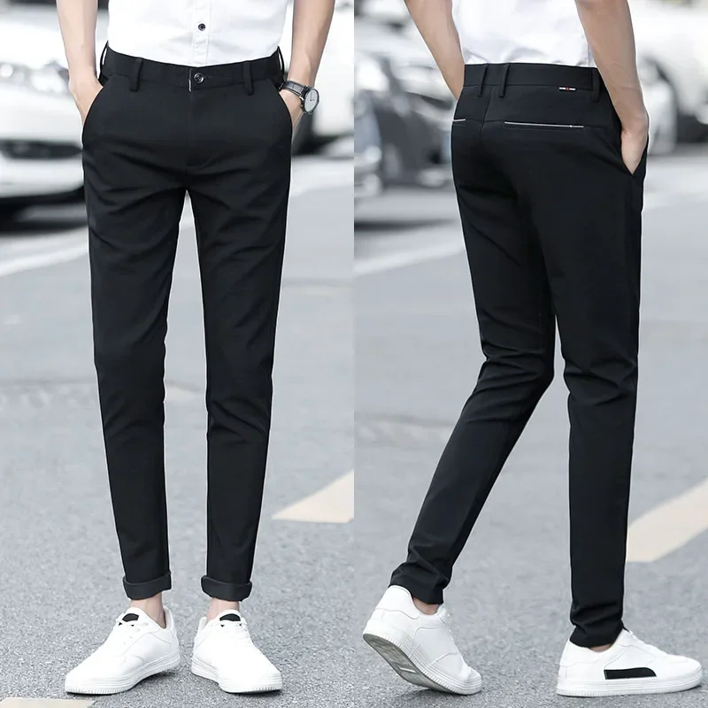 

2023 Spring Autumn Men's Fashion Slim Fit Pants Male Long Solid Color Trousers Male Korean Business Casual Suit Pants