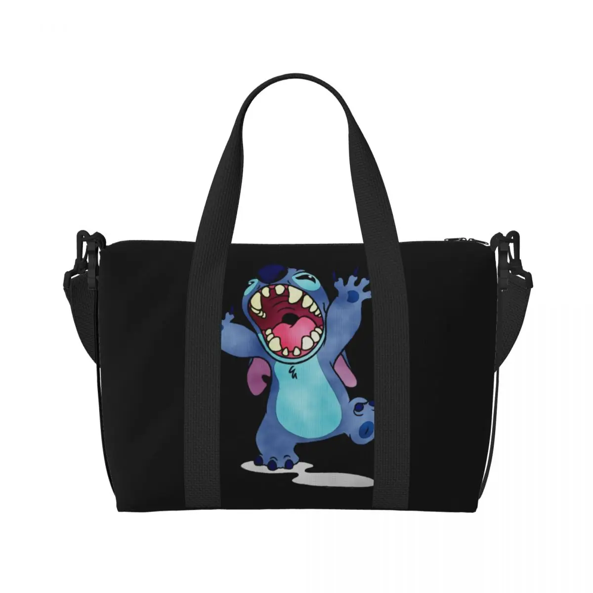 Niestandardowa torba z grubej bawełny Stitch Lion Damska torba podróżna na ramię o dużej pojemności Anime Cartoon Gym Beach