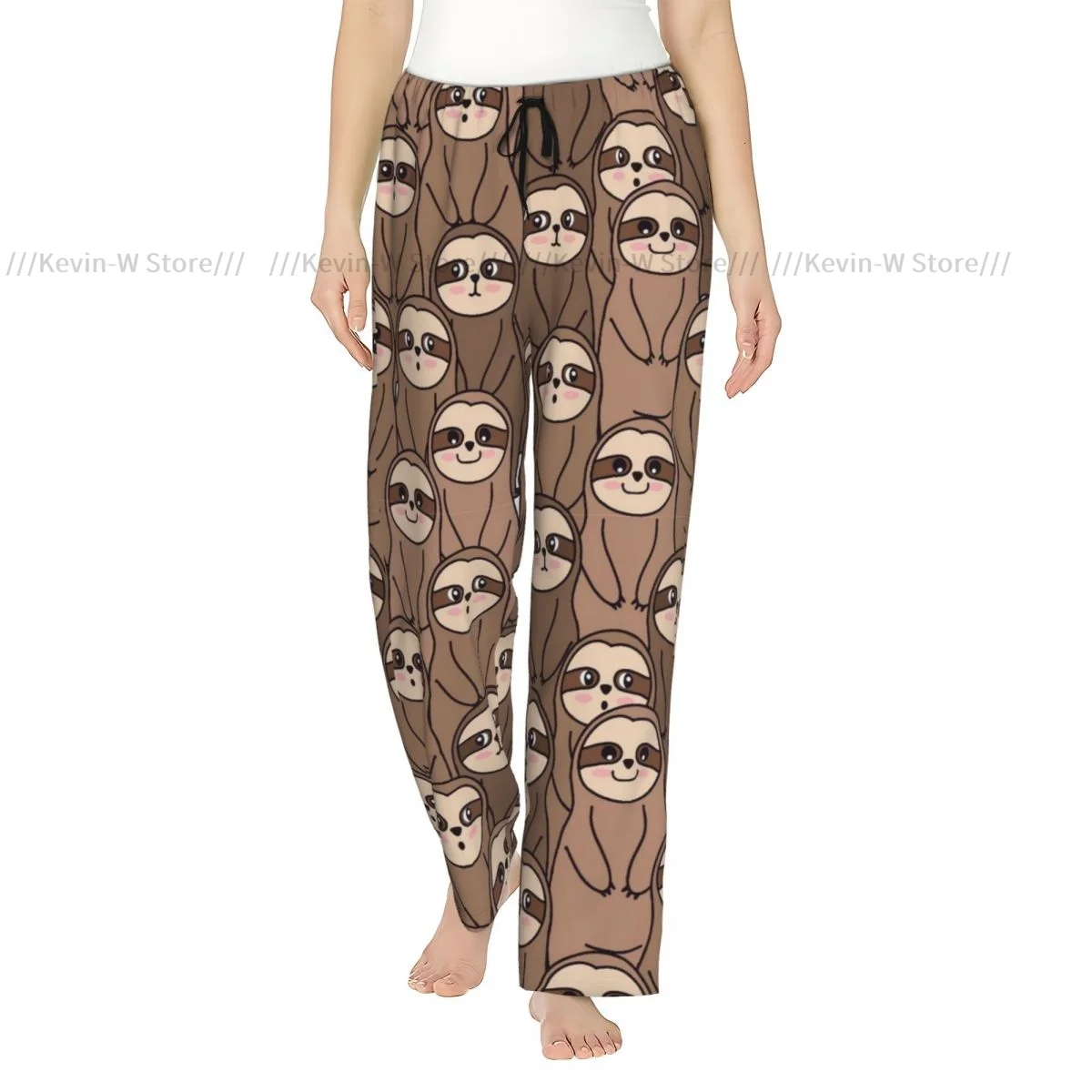 

Women Flannel Pajama Bottoms Soft Fleece Brown Sloth Sleep Pants with Drawstring Waist