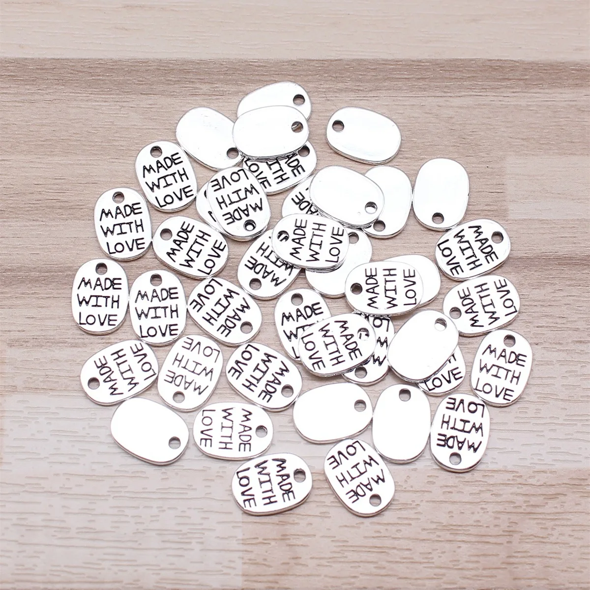 IFOCUS 40pcs/Lot Made With Love Charms For DIY Jewelry Making Zinc Alloy 11x8mm/0.43x0.31inch