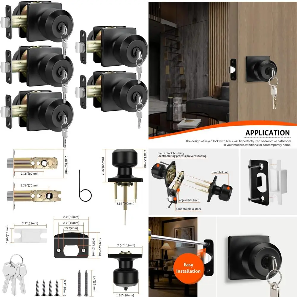 

Черные дверные ручки из 5 штук с ключом, одинаковые замки с ключом для наружных и внутренних дверей, подходят для спален, ванных комнат и входной части