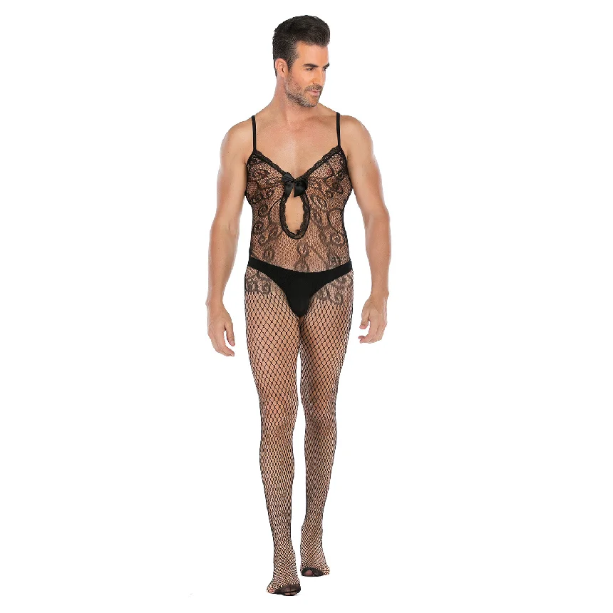 Men's Sexy Bodysuit Underwear Stocking Suit Male One-Piece Mesh Clothing Comfortable Breathable Intimate Apparel