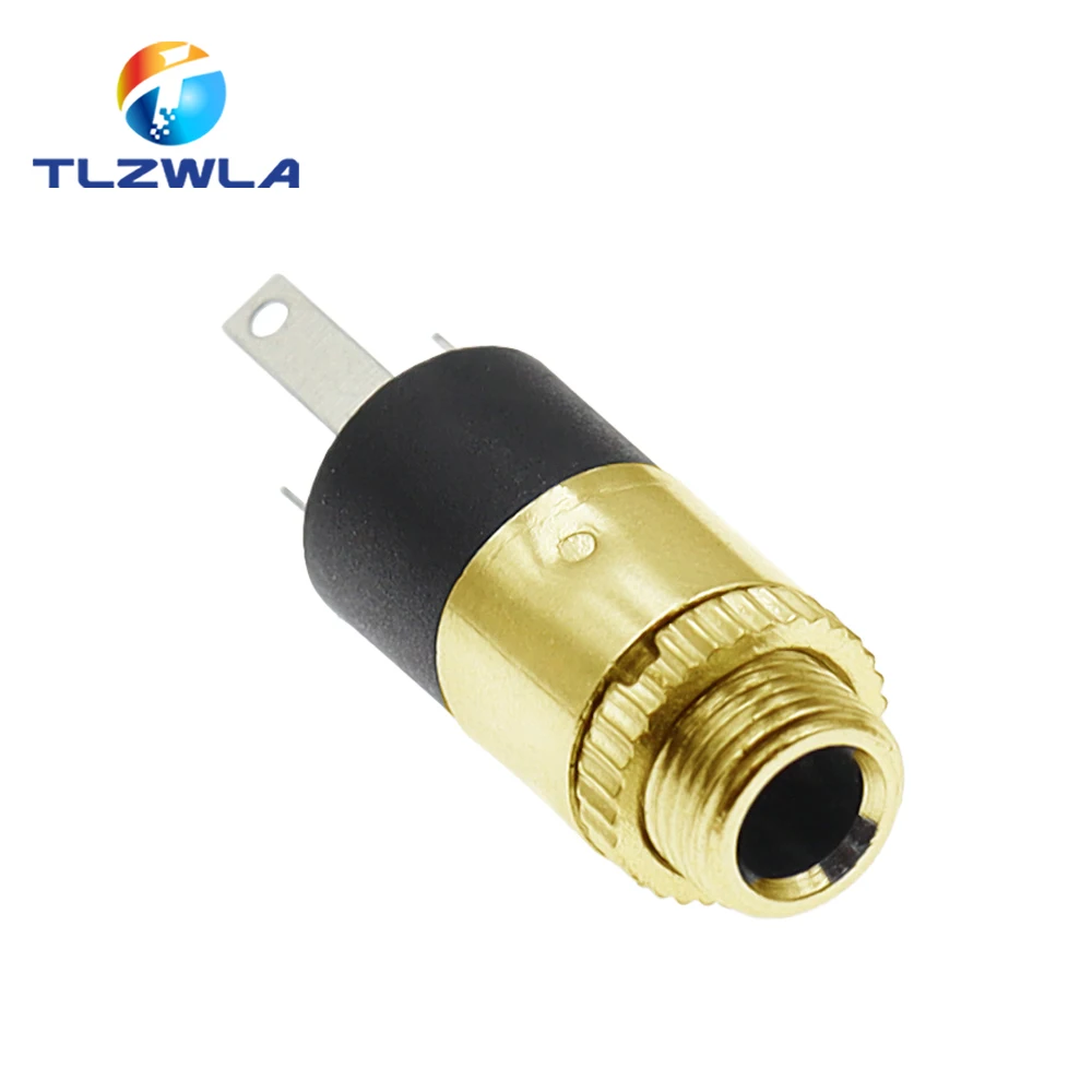 PJ-392 Soquete cilíndrico com parafuso, conector fêmea estéreo, conector de áudio e vídeo, conector de fone de ouvido, banhado a ouro, 3,5mm, 5PCs