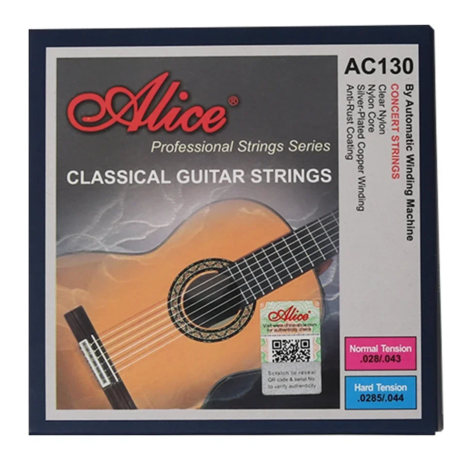 Alice AC130 Professionelle klassische Gitarre, Gitarrensaiten, versilbertes Kupfer, umsponnen, durchsichtiges Nylon, normale hohe Spannung, 6 Saiten