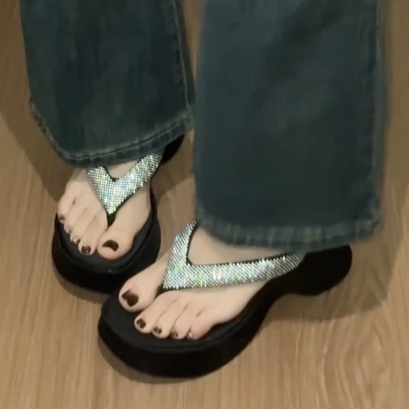 

Женские шлепанцы Crystal на платформе, туфли на высоком каблуке, летние роскошные сандалии, новые женские туфли-лодочки 2026, повседневные шлепанцы De Mujer