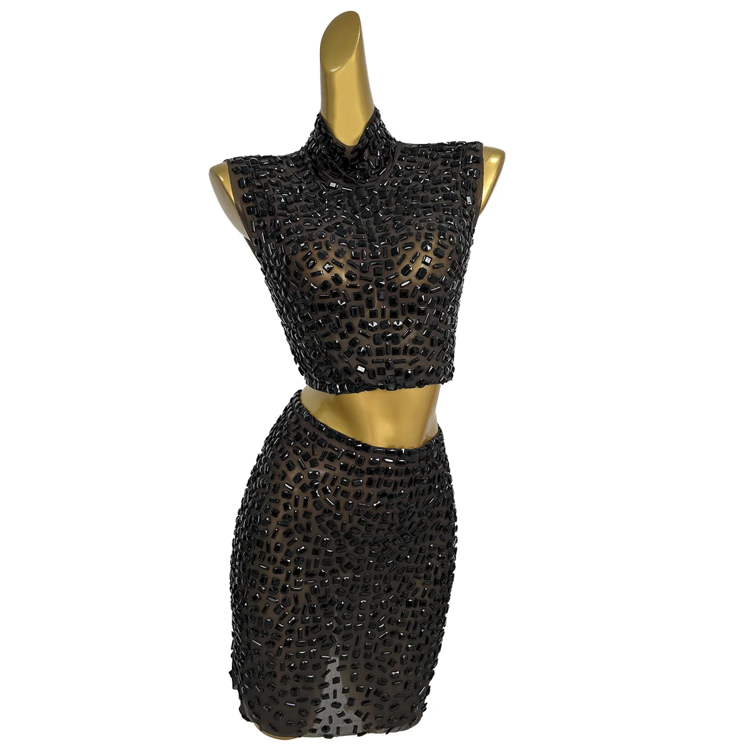 

Sparkly Rhinestones Top Short Skirt Sexy Stretchy Two Pieces Set Celebrate Evening Prom Gown Birthday Dress for Women Bingkuai