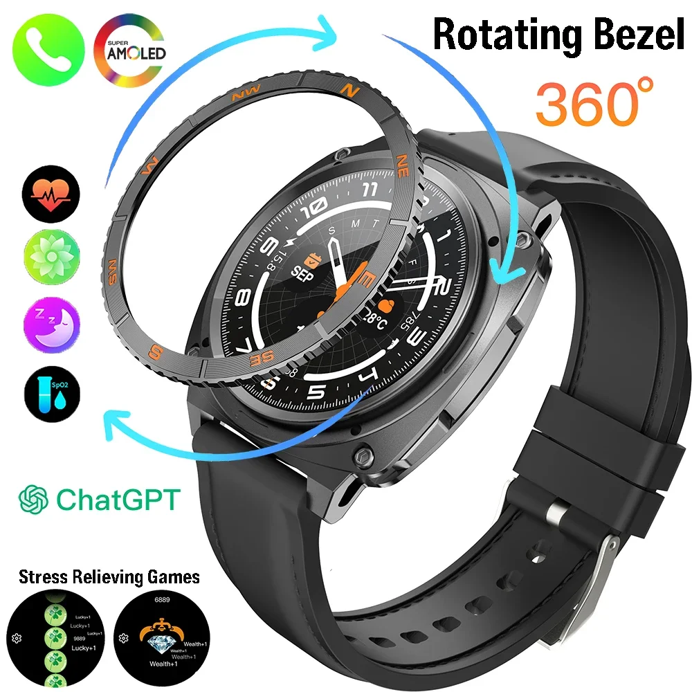 

AMOLED Screen Rotating Bezel Outdoor Smart Watch Men Chat GPT Smartwatch Electronics Sports Watches for Man Android Huawei 2025