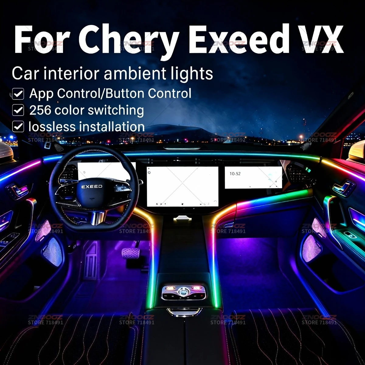22in1 RGB Car Interior Acrylic Car Ambient Lights RGB Hidden Acrylic Strip Decoration Atmosphere Accessories For Chery Exeed VX