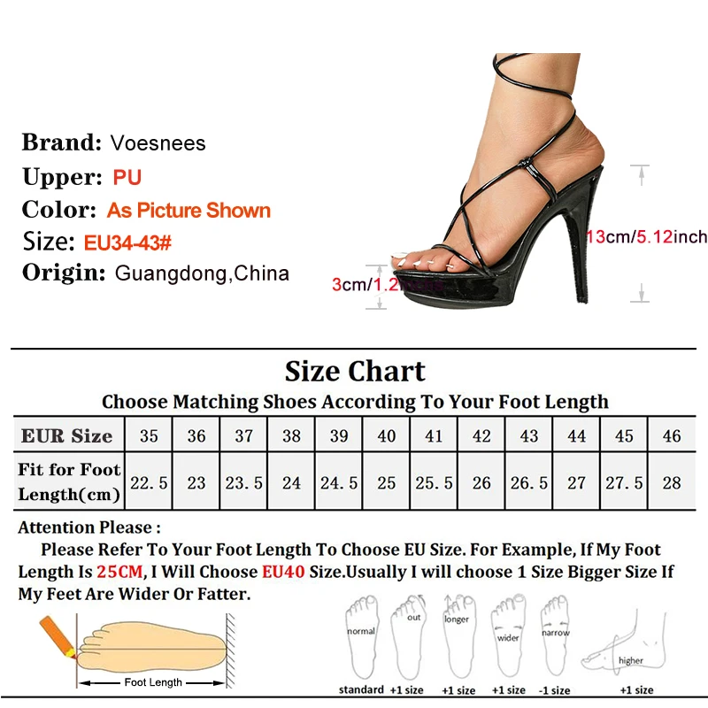 Fashion Lady Lace up Sandals 13CM 15CM Club Black Heels Summer Woman Party Shoes Women\'s Platform Fetish Narrow Band Thin Heels