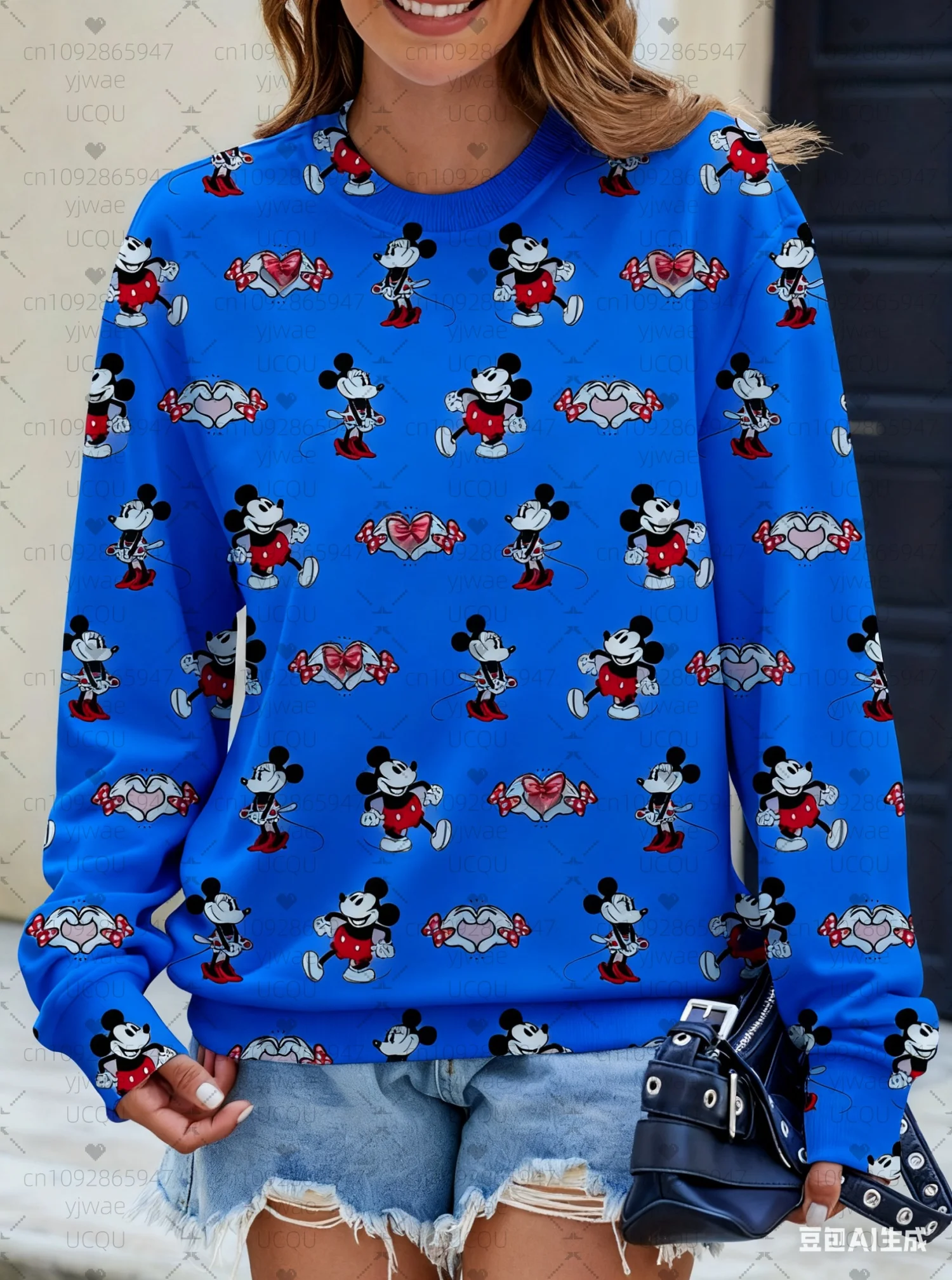 2025 Women Autumm Mickey Mouse Print Round Neck Sweatshirt With Pumpkin Women's Hoodie Females Girl Tops Women Clothing