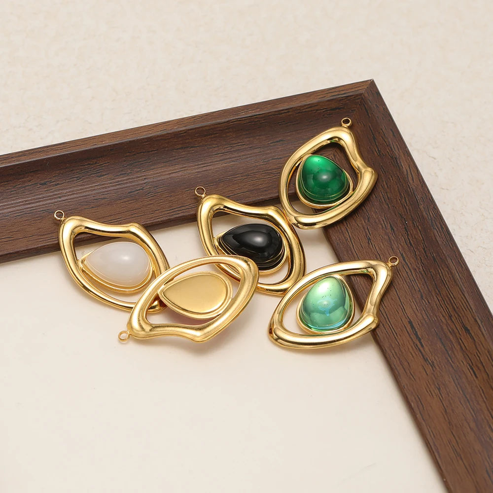 4pcs Stainless Steel Gemstone Pendants Irregular Gold Plated Charms for DIY Fashion Jewelry Making Necklaces Earrings Supplies