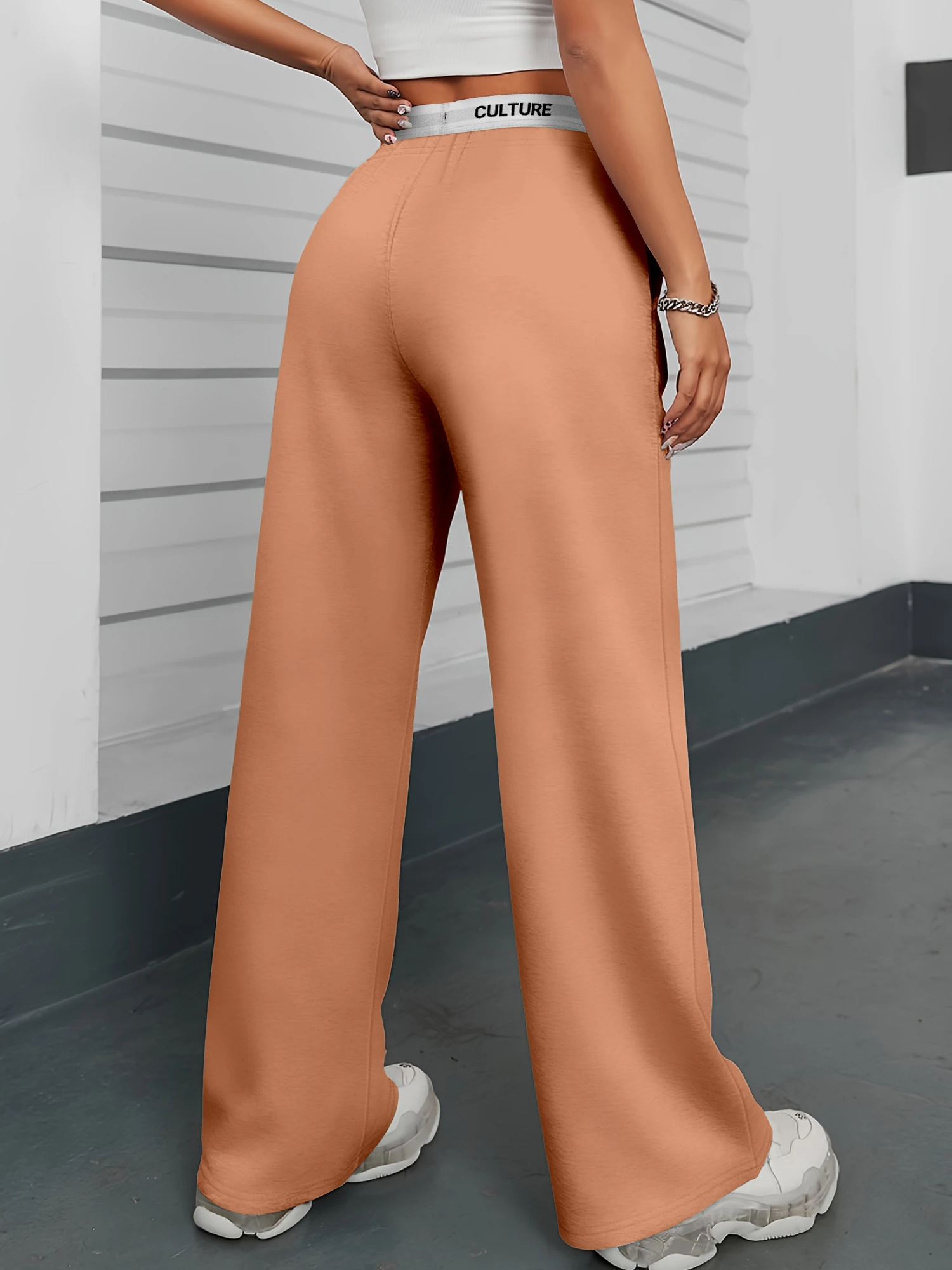 الأكثر مبيعا السراويل الرمادية واسعة الساق المرأة مريحة فضفاضة "الثقافة" بنطلون حزام الخصر #4