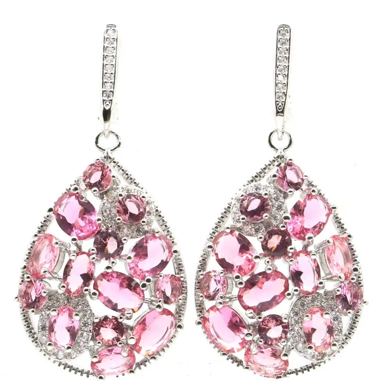 

50x22mm New Designed Big Size 13.7g Green Peridot Pink Tourmaline Rhodolite Garnet Vilolet Tanzanite CZ Women Silver Earrings