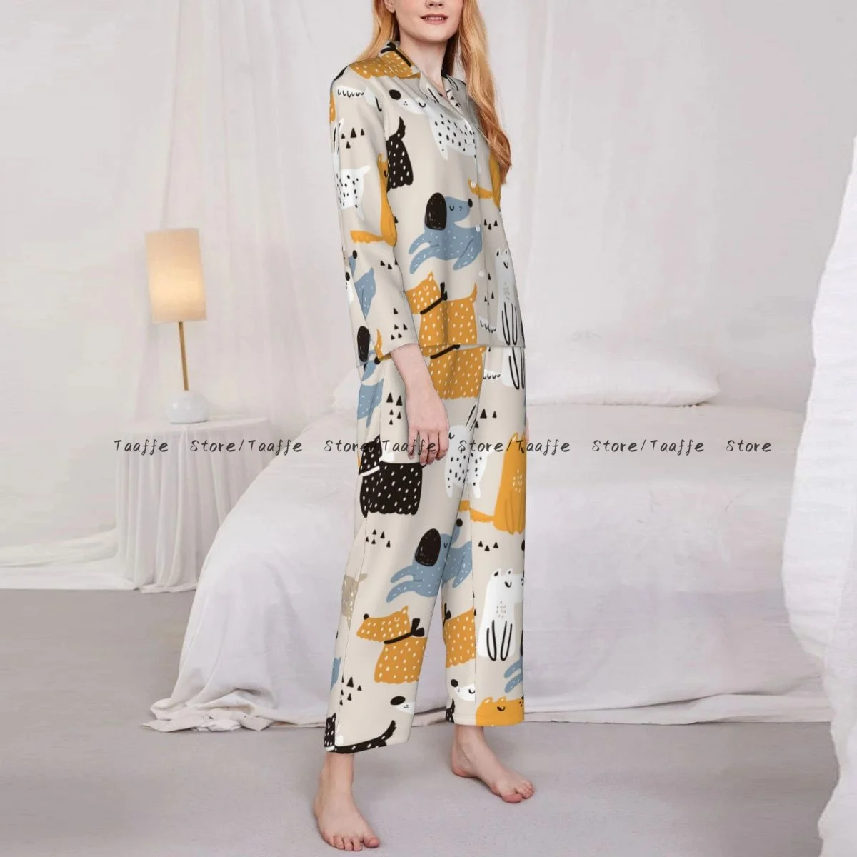 

Women Sleepwear Pajamas Scandinavian Dogs Long Sleeve Pijama Female Set Negligee Cardigan Suit